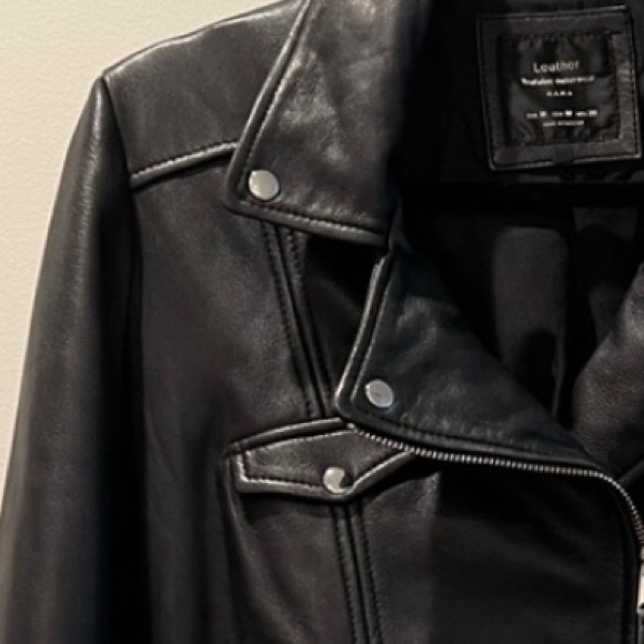 Zara 100% Real Leather Motorcycle Jacket - Picture 11 of 14